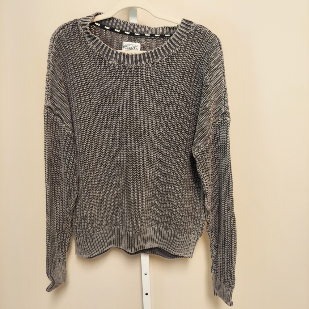 Victoria's Secret PINK Forenza Gray Knit Sweater L Grunge Indie Sleeze Chunky